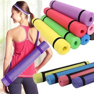Bakaji Tappetino Yoga Antiscivolo Alta Densità Materassino Tappeto Allenamento Fitness Aerobica Palestra Ginnastica con tracolla, Colori Assortiti (176 x 61 cm)