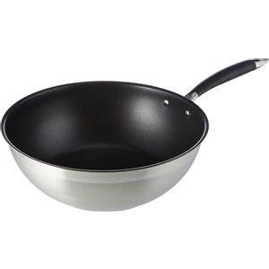 Amazon Basics INOX WOK 28 CM, padella wok per induzione, diametro max. 28 cm, acciaio inossidabile, adatta ai fornelli a induzione, rivestimento antiaderente
