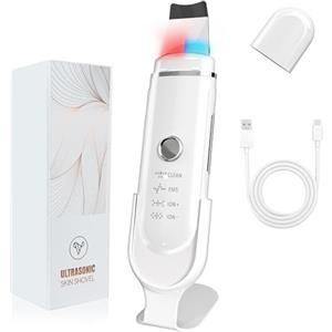 Yeerain Pulizia Viso Ultrasuoni, 4 Modalità e Luce Rossa e Blu | Skin Scrubber Spatola Professionale, Rimozione Punti Neri Peeling Viso, Pulizia Profonda per la Cura Pelle