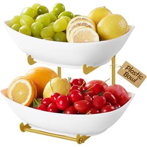 Lifewit Alzata per frutta a 2 ripiani, in plastica, per buffet, colore: oro | Cestino per frutta con ripiano in metallo dorato, per snack, verdure, biscotti, dessert, feste, 28 x 21 x 23 cm