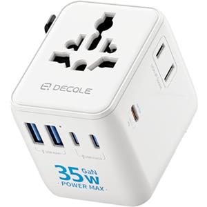 decqle "Pro" Adattatore Universale da Viaggio con 3 USB-C(GaN 35W)＆ 2 USB-A | Presa Universale da Viaggio, NON è Un Convertitore di Tensione, per UE/Regno Unito/Stati Uniti/Australia e 200+ Paesi(bianca)