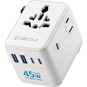 decqle "Pro" Adattatore Universale da Viaggio con 3 USB-C(GaN 45W)＆ 2 USB-A | Presa Universale da Viaggio, NON è Un Convertitore di Tensione, per UE/Regno Unito/Stati Uniti/Australia e 200+ Paesi(bianca)