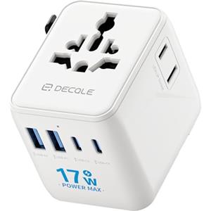 decqle "Pro" Adattatore Universale da Viaggio, con 2 USB-C e 2 USB-A | Presa Universale da Viaggio, NON è Un Convertitore di Tensione, per UE/Regno Unito/Stati Uniti/Australia e 200+ Paesi(bianca)