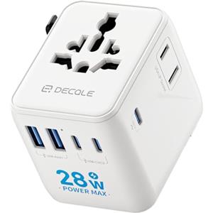 decqle "Pro" Adattatore Universale da Viaggio, con 3 USB-C(28W) e 2 USB-A | Presa Universale da Viaggio, NON è Un Convertitore di Tensione, per UE/Regno Unito/Stati Uniti/Australia e 200+ Paesi(bianca)