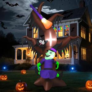 Wothfav 240CM Halloween Decorazioni Esterno Gonfiabile Albero Fantasma | Strega Mazza Albero Inflatable Halloween Decorazione con LED Integrati per Prato Giardino Cortile Outdoor