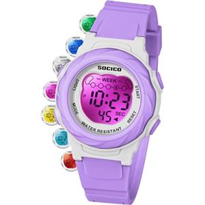 SOCICO Orologio digitale per bambini, resistente all'acqua 5ATM, orologio per bambini illuminato a 7 colori con sveglia e cronometro per bambine e bambini dai 5 ai 12 anni.