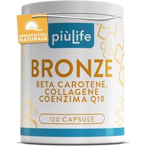 +LIFE Betacarotene Integratore Abbronzatura PiùLife - 120 Capsule | 2 al giorno, Formula Sole con Vitamine A, C, E, Selenio e Licopene, Con Collagene e Acido Ialuronico per la Pelle e Melanina