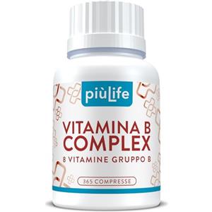 +LIFE Vitamina B Complex Alto Dosaggio 100% VNR PiùLife, 365 Compresse | 1 al giorno, Vitamina B6 B1 B2 B3 (niacina), B5, B8 (biotina), B9 (acido folico), B12, Metabolismo Energetico, Senza Glutine