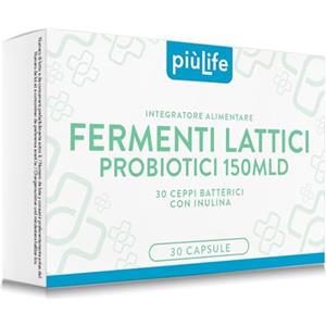 +LIFE Fermenti Lattici Probiotici per Intestino PiùLife 30 Ceppi - 30 Capsule | 3 al giorno, con 150 Miliardi UFC e 450 mg Inulina Prebiotica, Per l'Equilibrio della Flora Intestinale, Senza Lattosio