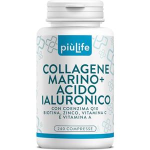 +LIFE Collagene Marino PiùLife 2000 mg con Acido Ialuronico - 240 Compresse | 5 al giorno, Con Vitamina C, Biotina, Zinco, Vitamina A e Coenzima Q10, Collagene Idrolizzato per Pelle, Capelli e Unghie