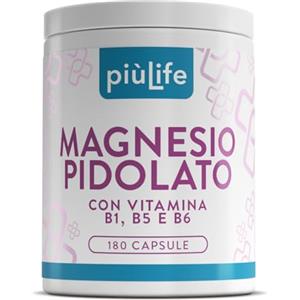 +LIFE Magnesio Pidolato Puro 300 mg PiùLife con B1 B5 B6, 180 Capsule | 5 al giorno, Sale dell'Acido Pidolico, Forma Organica, Metabolismo Energetico, Sistema Nervoso e Muscoli, Senza Glutine