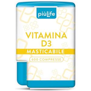 +LIFE Vitamina D3 2000 UI (50 mcg) PiùLife, 600 Mini Compresse | 2 al giorno, Da Masticare o Deglutire, Dispenser Tascabile, Vitamina D per Ossa e Sistema Immunitario, Senza Glutine
