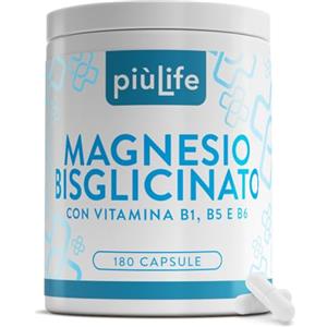 +LIFE Magnesio Bisglicinato Puro Con Vitamina B1 B5 B6 PiùLife, 180 Capsule | 3 al giorno, 300 mg per dose, Magnesio Glicinato Chelato, Metabolismo Energetico e Sistema Nervoso, Senza Glutine