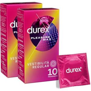 Durex Pleasuremax, Preservativi con Rilievi e Nervature, 20 Profilattici (2 Confezioni da 10 Preservativi)