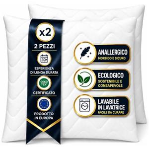 FH FAM' HOME HOME COSINESS FAM Home Cuscino Letto 65x65 Guanciale 2 Pezzi, Anallergico, Traspirante | Set da 2 cuscini. Oeko-Tex Standard 100, ergonomico, anallergico, lavabile fino a 95°C, alta traspirabilità, qualità di lusso