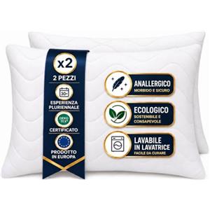 FH FAM' HOME HOME COSINESS FAM Home Cuscino Letto 60x70 Guanciale 2 Pezzi, Anallergico, Traspirante | Set da 2 cuscini. Oeko-Tex Standard 100, ergonomico, anallergico, lavabile fino a 95°C, alta traspirabilità, qualità di lusso