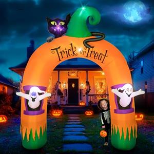 Wothfav 305CM Gonfiabili Halloween Arco di Ingresso - Gatto Nero Spettro Trick or Treat Arco Halloween Decorazioni Esterno con Luci LED Integrate per Feste Cortile Prato Giardino