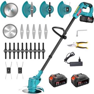 ponoseu Tagliabordi a Batteria, Decespugliatore 700W con 2x 4.0Ah Batterie, Larghezza Taglio 15cm Pieghevole, 3-in-1 Tagliaerba & Falciatrice, 1.7kg Leggero per Giardino