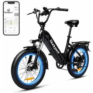 Bodywel F20 E-Bike Adulto 48V 15Ah Batteria 250W Motore 25 km/h, Bici Elettrica Fatbike 20 Pollici per Uomo e Donna, 7 Velocità, Display Smart APP, Freni a Disco 180mm, Portapacchi