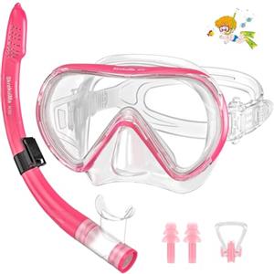 SkrekuiMa Maschera Subacquea Bambini per 4-14 Anni, Set Snorkeling Bambino con Maschera Subacquea e Boccaglio per Snorkeling e Immersioni, Maschera da Sub Antiappannamento e Anti-Perdite