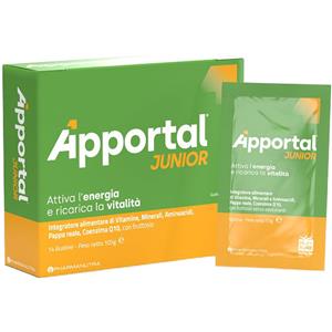 PHARMANUTRA SpA APPORTAL JUNIOR 14 BUSTINE DA 7,5 G GUSTO ARANCIA E PASSION FRUIT CON FRUTTOSIO SENZA GLUTINE SENZA LATTOSIO