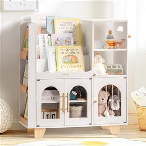 ROBUD Libreria per bambini, in legno, a più livelli, con zona di conservazione dei giocattoli, armadietto per grandi libri fotografici, mobili per bambini