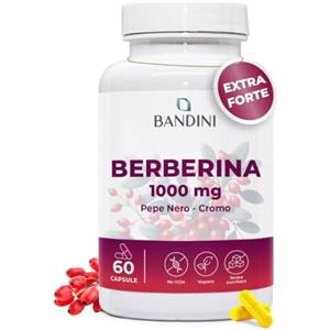 Bandini® Berberina 1000mg pura alto dosaggio | Pura Berberina HCl da Berberis Aristata al 97% + Cromo e Pepe Nero | Massimo assorbimento | Funzione digestiva, epatica, intestinale | 60 capsule vegane