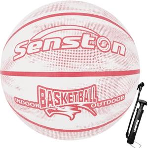 Senston Pallone Basket Di Gomma Palla Da Basket Con Pompa - Taglia 7/5 | Ottima Presa E Controllo, Canali Larghi, Leggero, Per Superfici Ruvide/Asfalto
