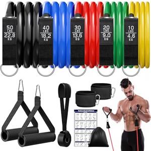 Fokky Elastici Fitness 150LBS, 5 Livelli di Elastico Palestra per Pilates | Attrezzi palestra casa, elastici palestra per allenamento con ancoraggio per porta, maniglie, cinturino alla caviglia