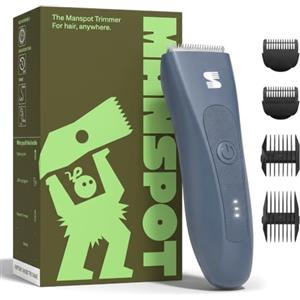 MANSPOT Rasoio Elettrico Corpo Uomo, Depilatore con Lama in Ceramica (Blu) | Ipoallergenico, IPX7 Impermeabile Wet & Dry, 4 Pettini Guida per Parti Intime, Zone Sensibili, Barba, Braccia, Gambe, Ascelle