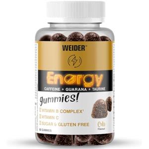 Weider Energy Caffeine Gummies (80 Caramelle Gommose) Sapore Cola | Con caffeina, guaranà, taurina e vitamine B e C per l'energia e la concentrazione mentale. Senza Zucchero, Senza Allergeni