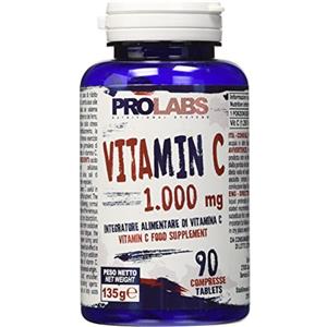 PROLABS VITAMINA C 1000 - 1000 mg per Compressa | Supporto Sistema Immunitario, Energia e Antiossidante | Collagene e Assorbimento Ferro | Alta Qualità e Purezza | Vegan | 90 CPR