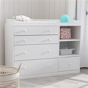 PREMTURE Fasciatoio 120 x 50 x 92 cm con 4 cassetti e vani aperti | Ampio piano fasciatoio con bordi rialzati quattro cassetti capienti vani portaoggetti aperti organizzazione pratica design
