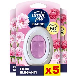 Febreze Ambi Pur Profumatore Bagno, Elimina Gli Odori, 5 Pezzi, Fiori Eleganti | Deodorante Ambiente con Tecnologia Anti Odore, Rinfresca l'Aria e Dona Freschezza, Durata Fino a 50 Giorni, Facile da Usare