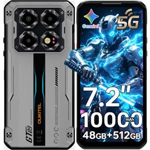 OUKITEL WP60 7.2" HD+ Rugged Smartphone 5G, 48GB+512GB Telefono, 10000mAh | 108MP Telefono Indistruttibile, MTK Dimensity 7025 Rugged Phone Android 15, 5G Dual SIM/Face ID/NFC/Fingerprint, Argento