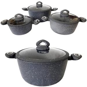 OISE ART STORE Trade Shop - Set di 3 Pentole Casseruole Batteria in Pietra Lavica Antiaderente AntiGraffio