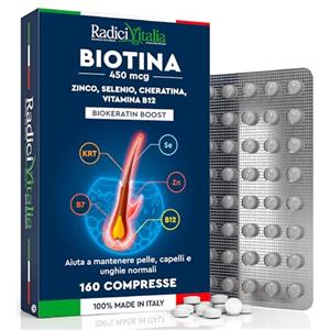 Eurocali Biotina Zinco e Selenio Capelli Pelle Unghie Sani Integratore Vitamina B12 | con Cheratina Biokeratin Boost per Capelli Elastici e Robusti - 160 Compresse 450mcg RadiciVitalia Made in Italy