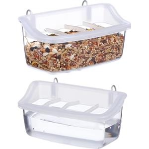 DOITOOL 2 mangiatoia per uccelli esterni in plastica trasparente con scomparti sospesi antispreco e antiproiezioni compatibile con gabbia per pappagalli e piccoli uccelli
