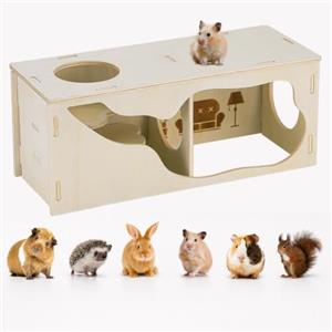Huiguli Casetta in Legno per Criceti, Casa Multicamera, 30x12x12 cm | Nascondiglio Per Tartarughe Da Terra, Conigli E Porcellini D'India, Accessori Gabbia E Giochi In Legno Senza Fondo
