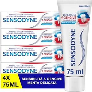 Sensodyne Sensibilità & Gengive, Dentifricio Quotidiano con Fluoro, 4x75 ml | Denti Sensibili e Gengive Sane, Gusto Menta Delicata