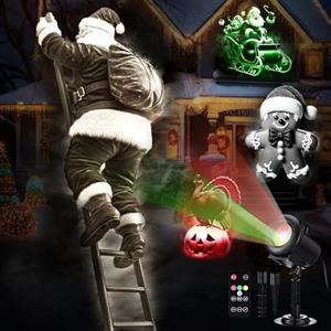 Aurelema Luci natalizie 2025 aggiornamento 3D dinamico esterno interno decorazioni 4 colori luce, con telecomando e 12 effetti HD, Babbo Natale pupazzo di neve Natale per casa finestra giardino