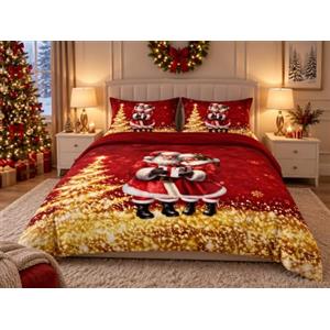 GX GARGIX Completo Lenzuola Matrimoniale in Flanella Invernale, Set Letto Caldo e Morbido con Federe, Fantasie Natalizie, Lenzuola Matrimoniali per Inverno e Natale
