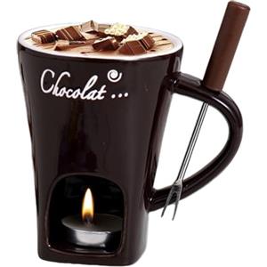 Generico Set per fonduta di candele da tè, set di tazze per fonduta di cioccolato - Tazza per fonduta di cioccolato in ceramica con pentola calda - Scaldaburro riscaldante Melting Pot per tè e cioccolato per c