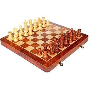 StonKraft Set di scacchi 31 x 31 cm in legno Premium fatto a mano - Set magnetico pieghevole in legno con contenitore
