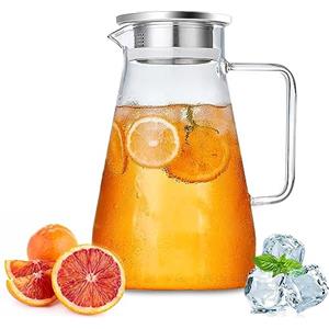 Nutabevrd 2.3litri Trasparente caraffa in vetro, brocca acqua vetro con cperchio sigillato, per acqua calda e fredda, il tè freddo, vino, caffè, latte e succo