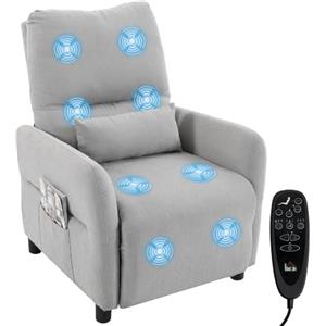 HOMCOM Poltrona Massaggiante Reclinabile Manuale 135° Riscaldata, Grigio | 8 Punti di Massaggio, Poggiapiedi, Cuscino Lombare, Poltrona Relax Imbottita in Tessuto di Spugna, Telecomando, Tasche, Casa