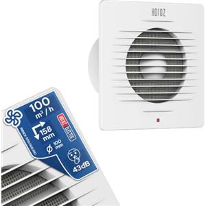 HOROZ ELECTRIC Aspiratore Bagno 100 mm Silenzioso Bianco con Filtro 12W CLASSIC - Aspiratore Aria 100 m³/h 43 dB - Estrattore per Bagno WC Cucina - Anti Umidità e Muffa