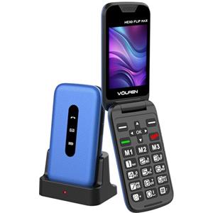 Volfen Nexo Flip MAX - Telefono cellulare con coperchio per anziani, pulsanti e tasti grandi, facile da usare, USB-C, 3 memorie dirette, base di ricarica, colore: nero (blu)