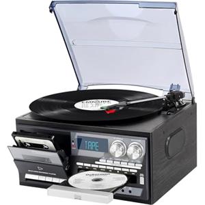 JORLAI Giradischi Vintage 9 in 1 con Bluetooth, 3 Velocità, Lettore CD e Cassette, Radio AM/FM, Codifica USB/SD, Ingresso AUX e Uscita RCA
