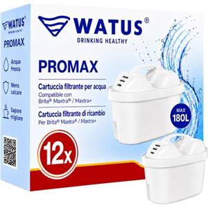 Watus Filtri Compatibili con BRITA Maxtra+ e Maxtra, Maxtra Pro/Plus (12) | Filtro dell'acqua di ricambio per Brita Style, Marella, Elemaris, riduce piombo, cloro, metalli pesanti e calcare nell'acqua